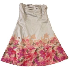 Stunning beige RW & Co. strapless dress cotton floral natural beauty neutral 12